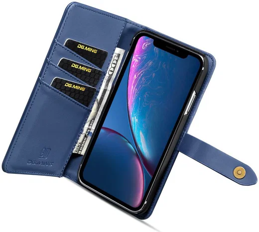 Apple iPhone XR Leren 2-in-1 Bookcase en Back Cover Hoesje Blauw afbeelding 2