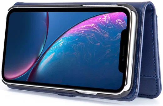 Apple iPhone XR Leren 2-in-1 Bookcase en Back Cover Hoesje Blauw afbeelding 5