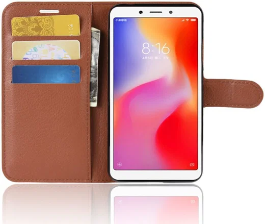 Xiaomi Redmi 6A Litchi Skin Leren Portemonnee Hoesje Bruin afbeelding 2