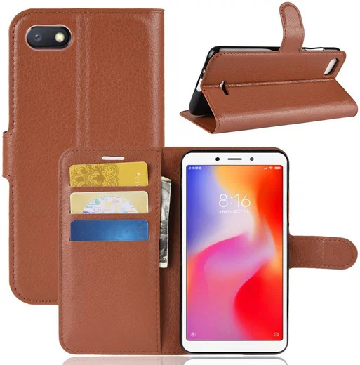 Xiaomi Redmi 6A Litchi Skin Leren Portemonnee Hoesje Bruin afbeelding 3