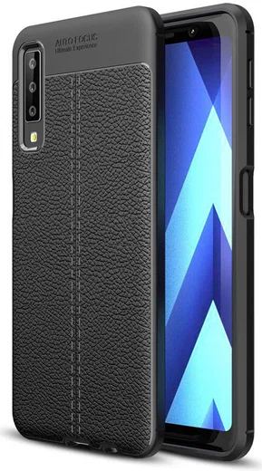 Samsung Galaxy A7 (2018) Hoesje met Kunstleer Coating Zwart afbeelding 1