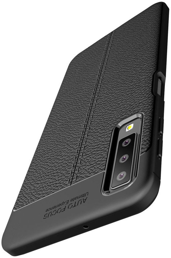 Samsung Galaxy A7 (2018) Hoesje met Kunstleer Coating Zwart afbeelding 11