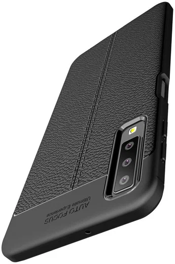 Samsung Galaxy A7 (2018) Hoesje met Kunstleer Coating Zwart afbeelding 11