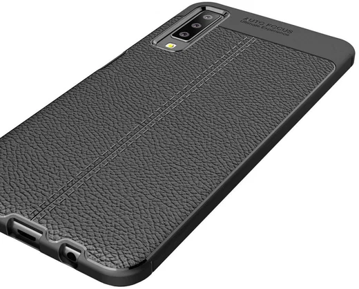 Samsung Galaxy A7 (2018) Hoesje met Kunstleer Coating Zwart afbeelding 5
