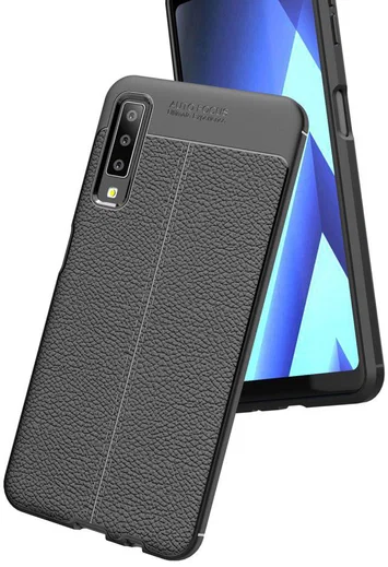 Samsung Galaxy A7 (2018) Hoesje met Kunstleer Coating Zwart afbeelding 7