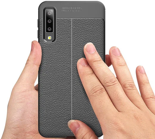 Samsung Galaxy A7 (2018) Hoesje met Kunstleer Coating Zwart afbeelding 8