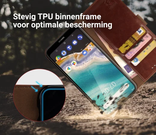 Rosso Element Nokia 7.1 Hoesje Book Cover Bruin afbeelding 5