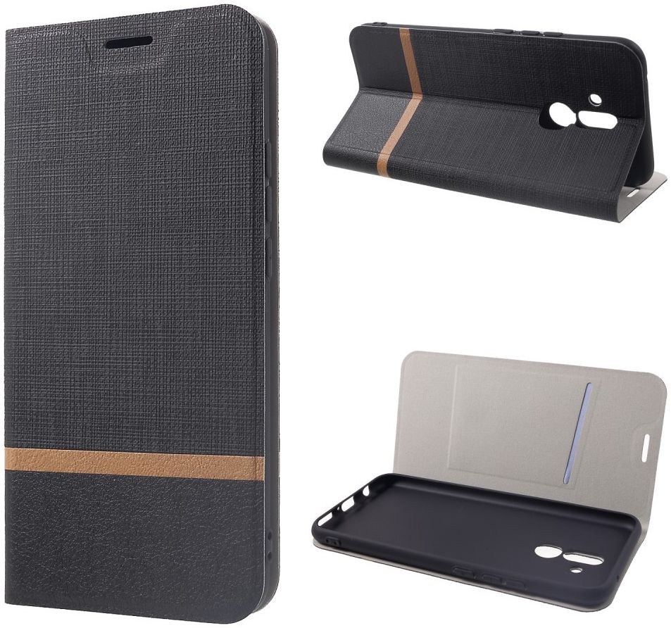 Huawei Mate 20 Lite Cross Pattern Wallet Hoesje Hoesje Zwart afbeelding 3