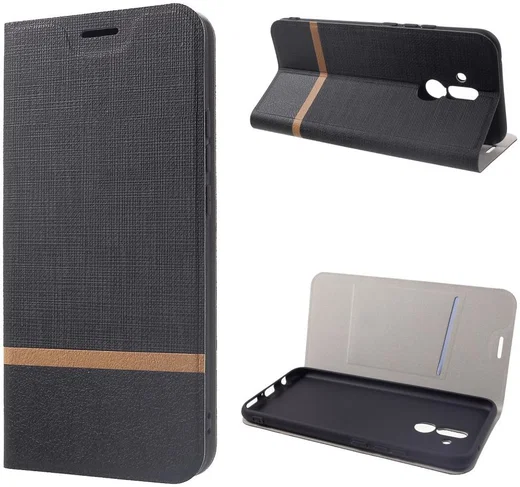 Huawei Mate 20 Lite Cross Pattern Wallet Hoesje Hoesje Zwart afbeelding 3