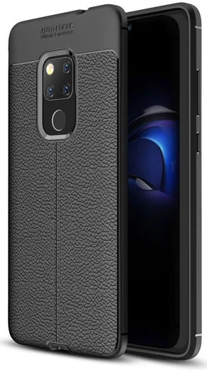 Huawei Mate 20 Lite Litchi Kunstleren Coating TPU Hoesje Zwart afbeelding 1