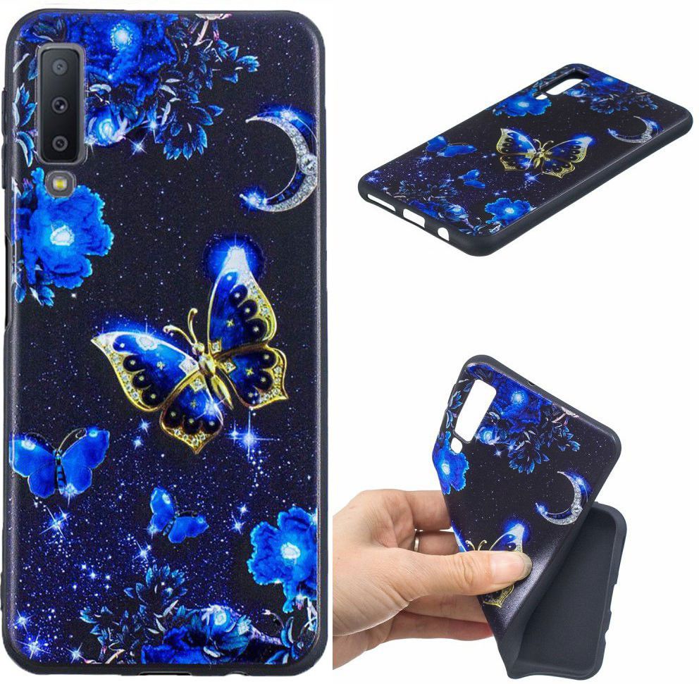 Samsung Galaxy A7 (2018) TPU Backcover Print Blauwe Vlinder afbeelding 2
