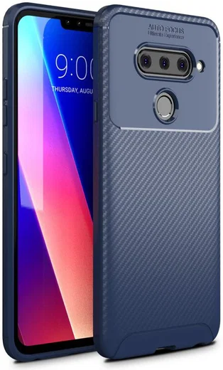 LG V40 Thinq Carbon TPU Hoesje Blauw afbeelding 1