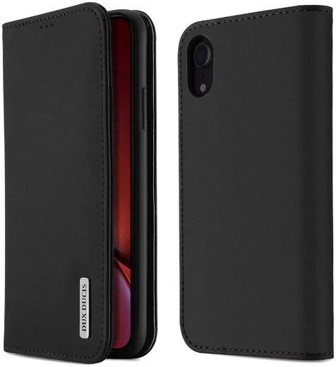 Dux Ducis Luxe Book Case Apple iPhone XR Hoesje Echt Leer Zwart afbeelding 1