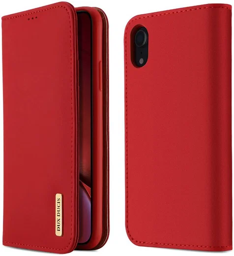 Dux Ducis Luxe Book Case Apple iPhone XR Hoesje Echt Leer Rood afbeelding 1