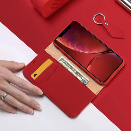 Dux Ducis Luxe Book Case Apple iPhone XR Hoesje Echt Leer Rood afbeelding 2