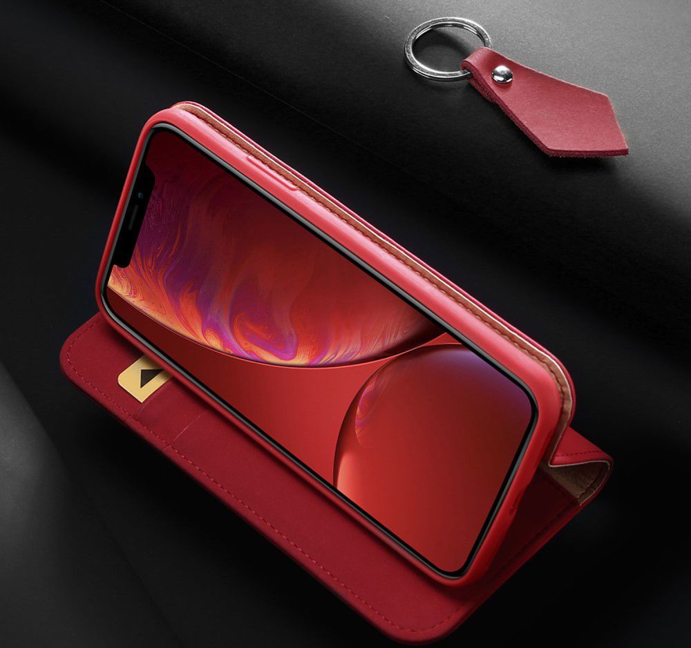 Dux Ducis Luxe Book Case Apple iPhone XR Hoesje Echt Leer Rood afbeelding 4