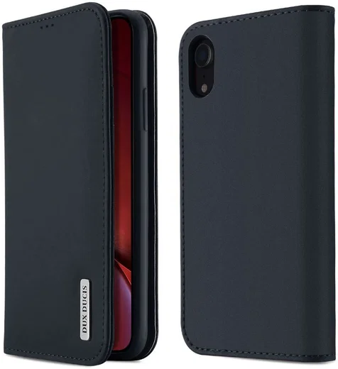 Dux Ducis Luxe Book Case Apple iPhone XR Hoesje Echt Leer Blauw afbeelding 1