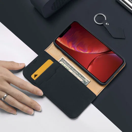 Dux Ducis Luxe Book Case Apple iPhone XR Hoesje Echt Leer Blauw afbeelding 2