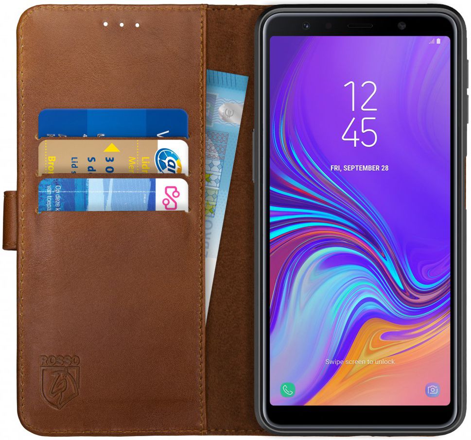 Rosso Deluxe Samsung Galaxy A7 2018 Hoesje Echt Leer Book Case Bruin afbeelding 1