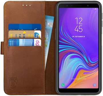 Rosso Deluxe Samsung Galaxy A7 2018 Hoesje Echt Leer Book Case Bruin
