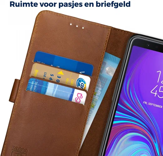 Rosso Deluxe Samsung Galaxy A7 2018 Hoesje Echt Leer Book Case Bruin afbeelding 5