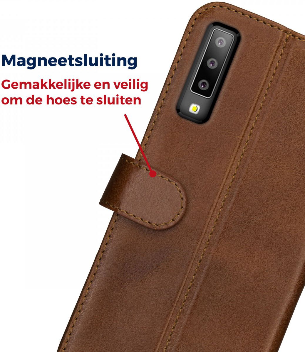 Rosso Deluxe Samsung Galaxy A7 2018 Hoesje Echt Leer Book Case Bruin afbeelding 6