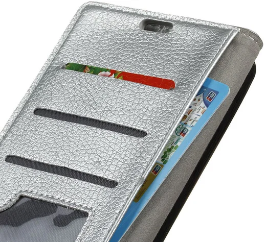 Samsung Galaxy J4 Plus Lychee Leren Portemonnee Hoesje Zilver afbeelding 4