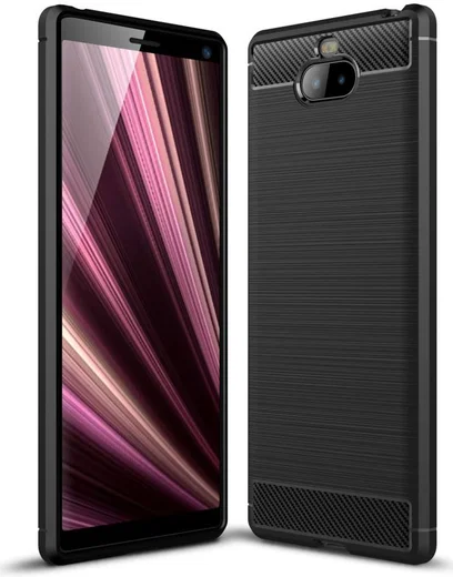 Sony Xperia 10 Plus Geborsteld TPU Hoesje Zwart afbeelding 1