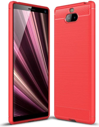 Sony Xperia 10 Plus Geborsteld TPU Hoesje Rood afbeelding 1