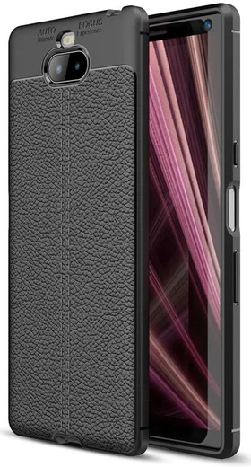Sony Xperia 10 Plus Hoesje Met Leren Textuur Zwart afbeelding 1