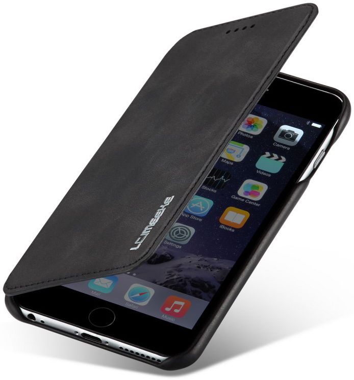 Apple iPhone 6/6s Retro Style Kaarthouder Bookcase Hoesje Zwart afbeelding 1