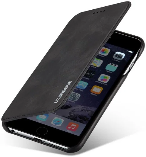 Apple iPhone 6/6s Retro Style Kaarthouder Bookcase Hoesje Zwart afbeelding 1