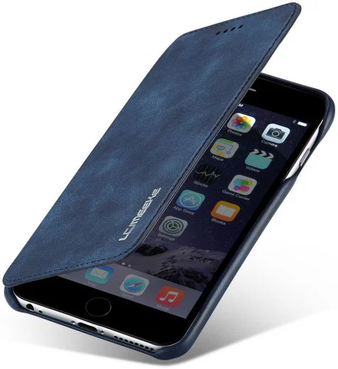 Apple iPhone 6/6s Retro Style Bookcase Hoesje met Kaarthouder Blauw afbeelding 1