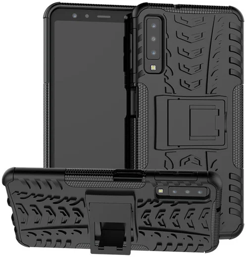 Samsung Galaxy A7 (2018) Robuust Hybride Hoesje Zwart afbeelding 3