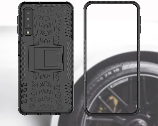 Samsung Galaxy A7 (2018) Robuust Hybride Hoesje Zwart afbeelding 9