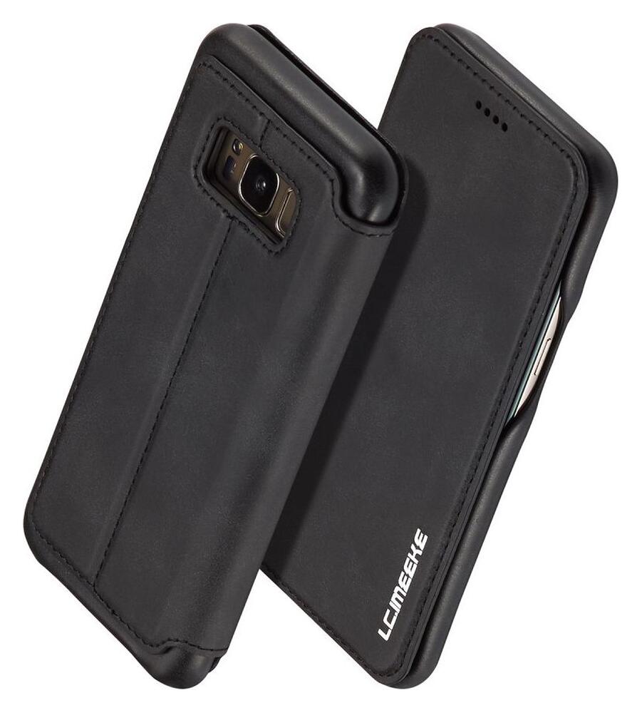 Samsung Galaxy S8 Retro Lederen Bookcase Hoesje met Kaarthouder Zwart afbeelding 2
