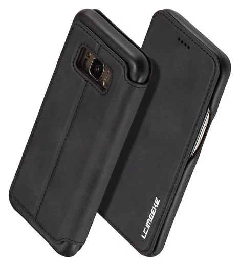 Samsung Galaxy S8 Retro Lederen Bookcase Hoesje met Kaarthouder Zwart afbeelding 2