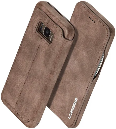 Samsung Galaxy S8 Retro Lederen Bookcase Hoesje met Kaarthouder Coffee afbeelding 2