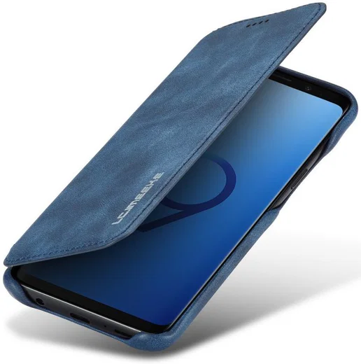 Samsung Galaxy S9 Retro Lederen Bookcase Hoesje met Kaarthouder Blauw afbeelding 1