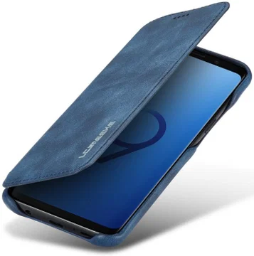 Samsung Galaxy S9 Retro Lederen Bookcase Hoesje met Kaarthouder Blauw