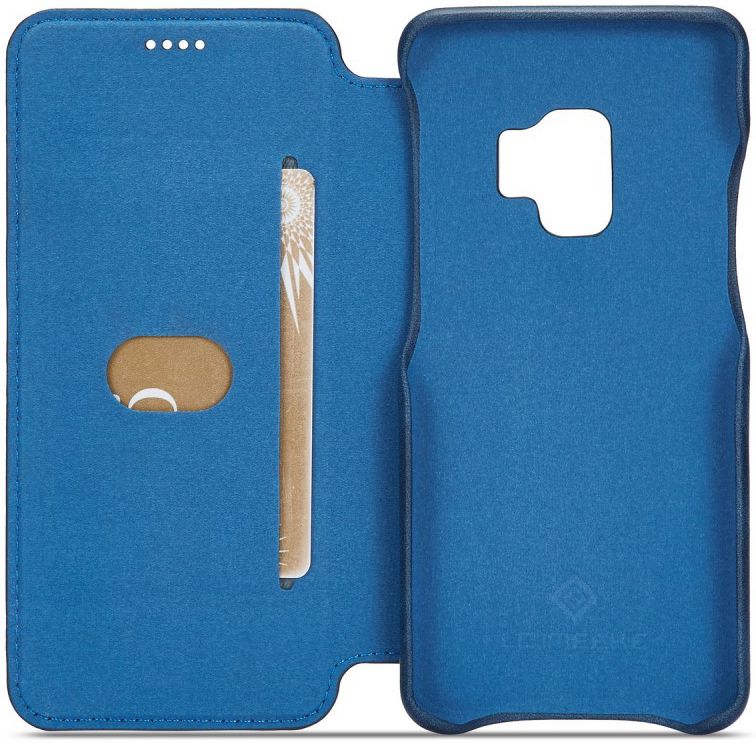 Samsung Galaxy S9 Retro Lederen Bookcase Hoesje met Kaarthouder Blauw afbeelding 4