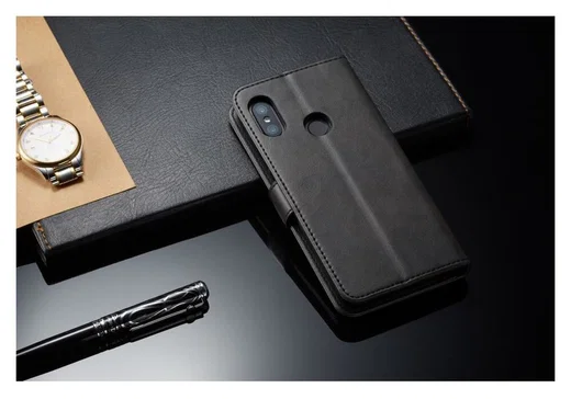 Xiaomi Mi A2 Lite Lederen Wallet Bookcase Hoesje Zwart afbeelding 6