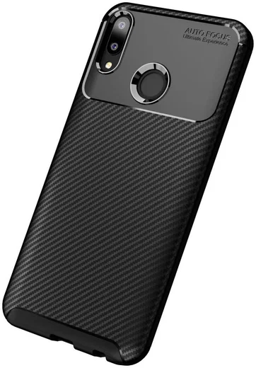 Huawei Y9 (2019) Siliconen Carbon Hoesje Zwart afbeelding 2