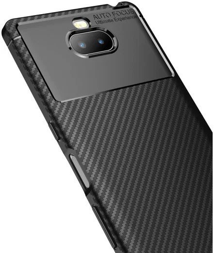 Sony Xperia 10 Siliconen Carbon Hoesje Zwart afbeelding 4