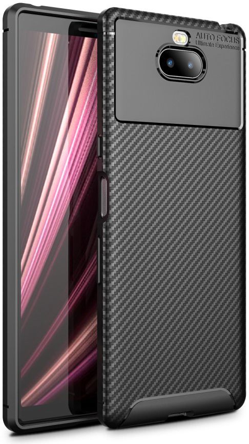 Sony Xperia 10 Plus Siliconen Carbon Hoesje Zwart afbeelding 1