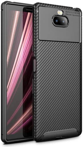 Sony Xperia 10 Plus Siliconen Carbon Hoesje Zwart afbeelding 1