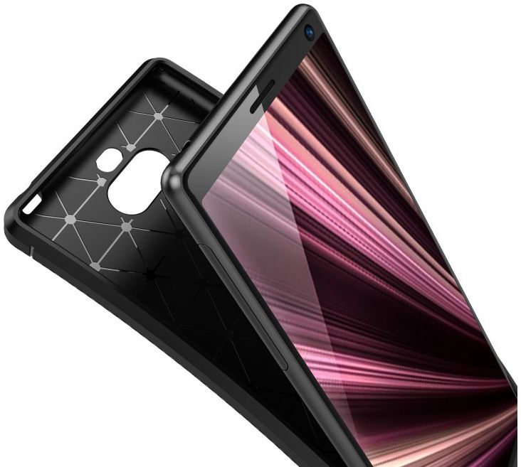 Sony Xperia 10 Plus Siliconen Carbon Hoesje Zwart afbeelding 2