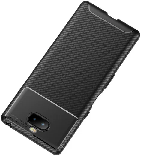 Sony Xperia 10 Plus Siliconen Carbon Hoesje Zwart afbeelding 4