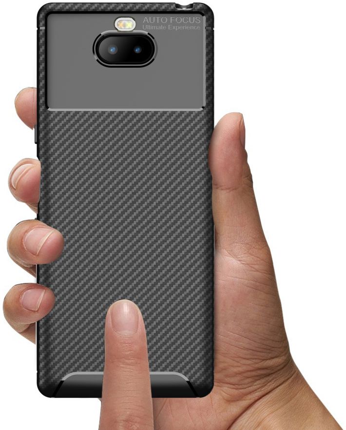 Sony Xperia 10 Plus Siliconen Carbon Hoesje Zwart afbeelding 8