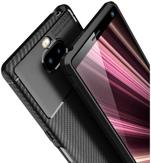 Sony Xperia 10 Plus Siliconen Carbon Hoesje Zwart afbeelding 9